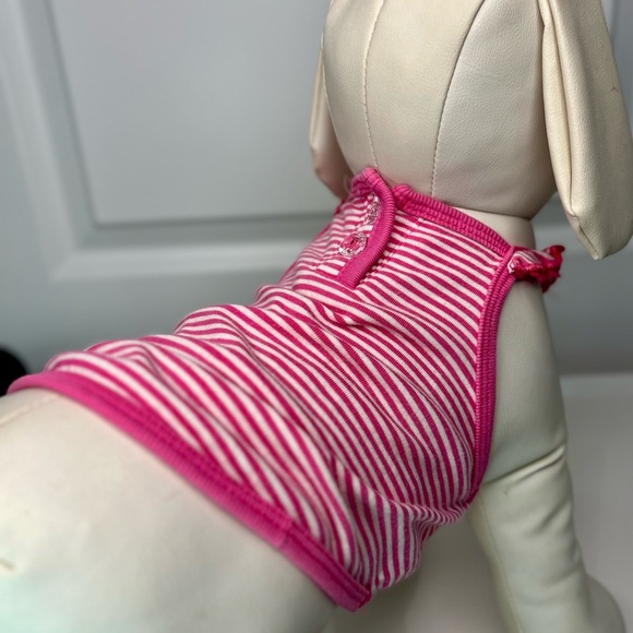 Pink Striped Dog Ruffle Shoulder Tank top - Picture 2 of 7